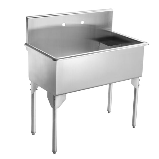 Pearlhaus Brushed Stainless Steel  Large, Single Bowl Commerical Freestanding Utility Sink