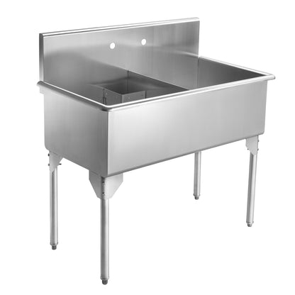 Pearlhaus Brushed Stainless Steel Double Bowl Commerical Freestanding Utility Sink
