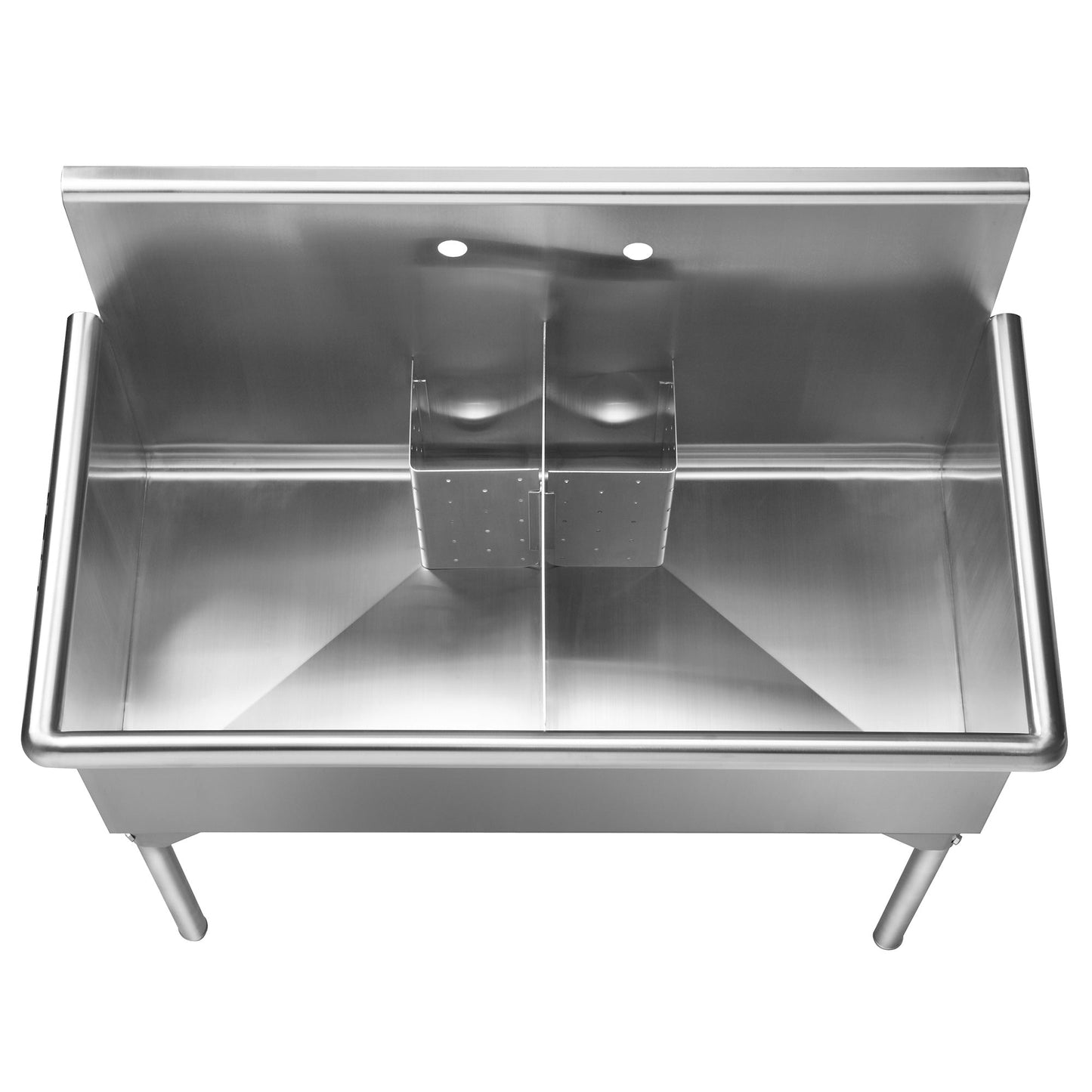 Pearlhaus Brushed Stainless Steel Double Bowl Commerical Freestanding Utility Sink