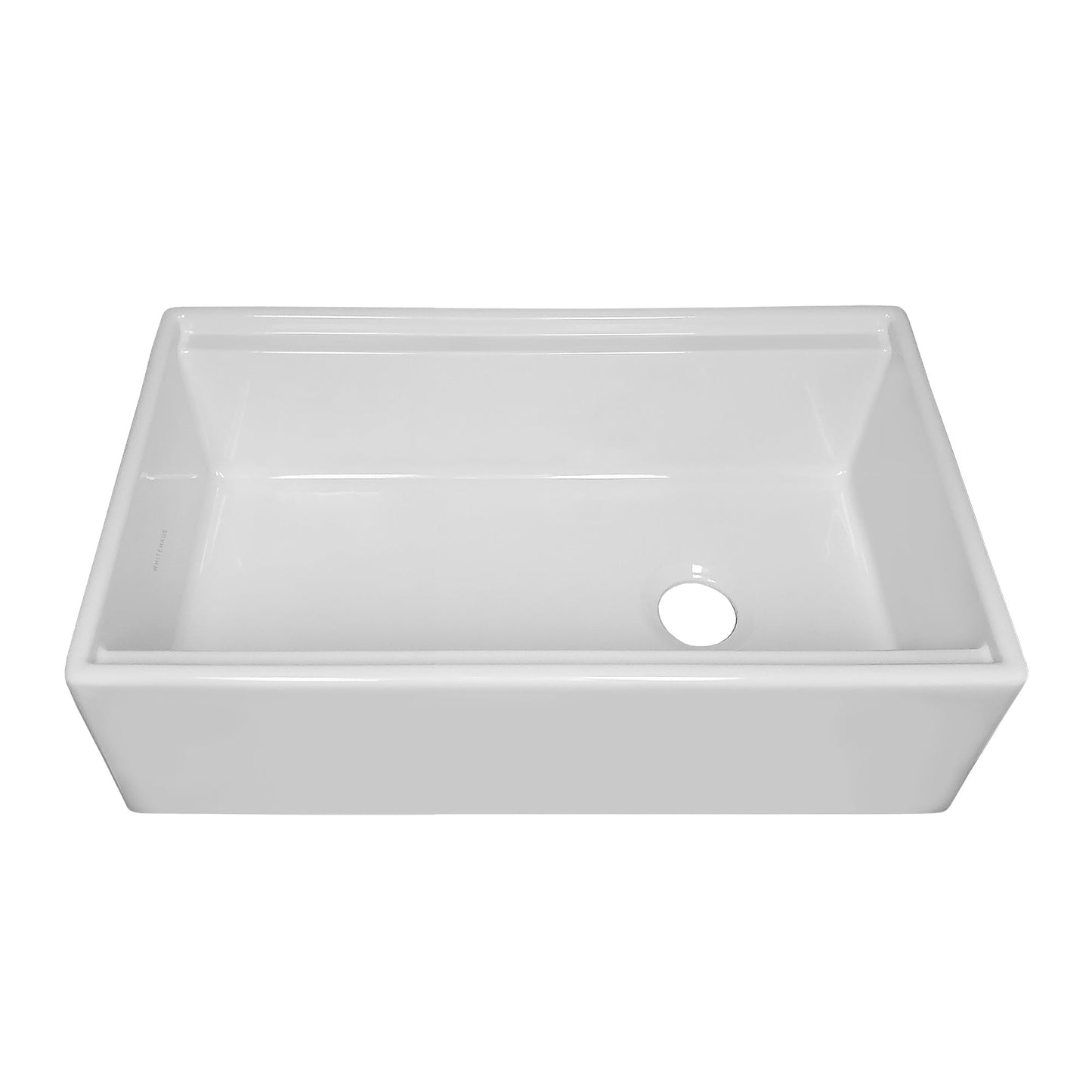 Whitehaus Collection 30" Reversible Single Bowl Fireclay Sink Set with a Smooth Front Apron, Walnut Wood Cutting Board and Stainless Steel Grid