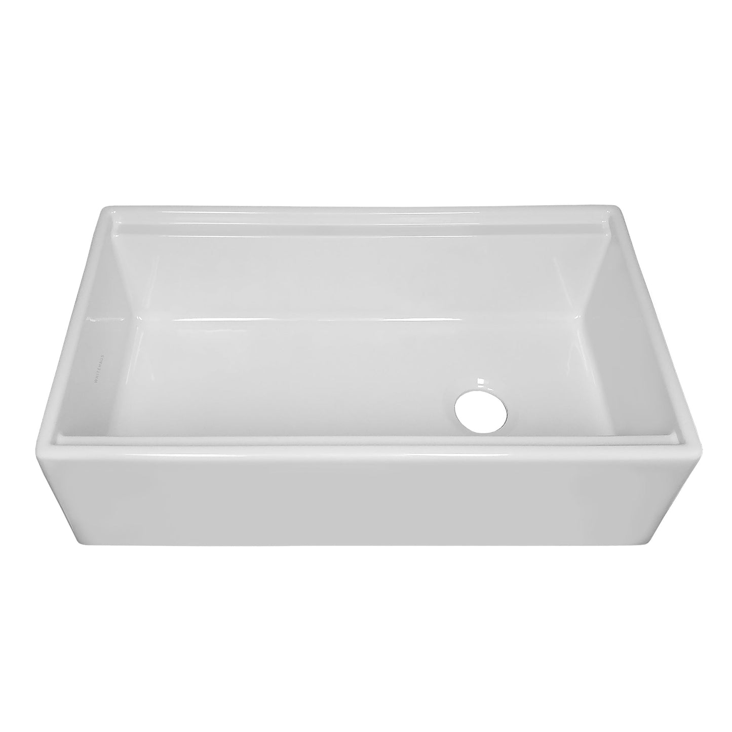 Whitehaus Collection 33" Reversible Single Bowl Fireclay Sink Set with a Smooth Front Apron, Walnut Wood Cutting Board and Stainless Steel Grid