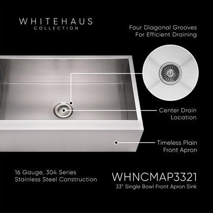 Noah's Collection Brushed Stainless Steel Commercial Single Bowl Front Apron Sink