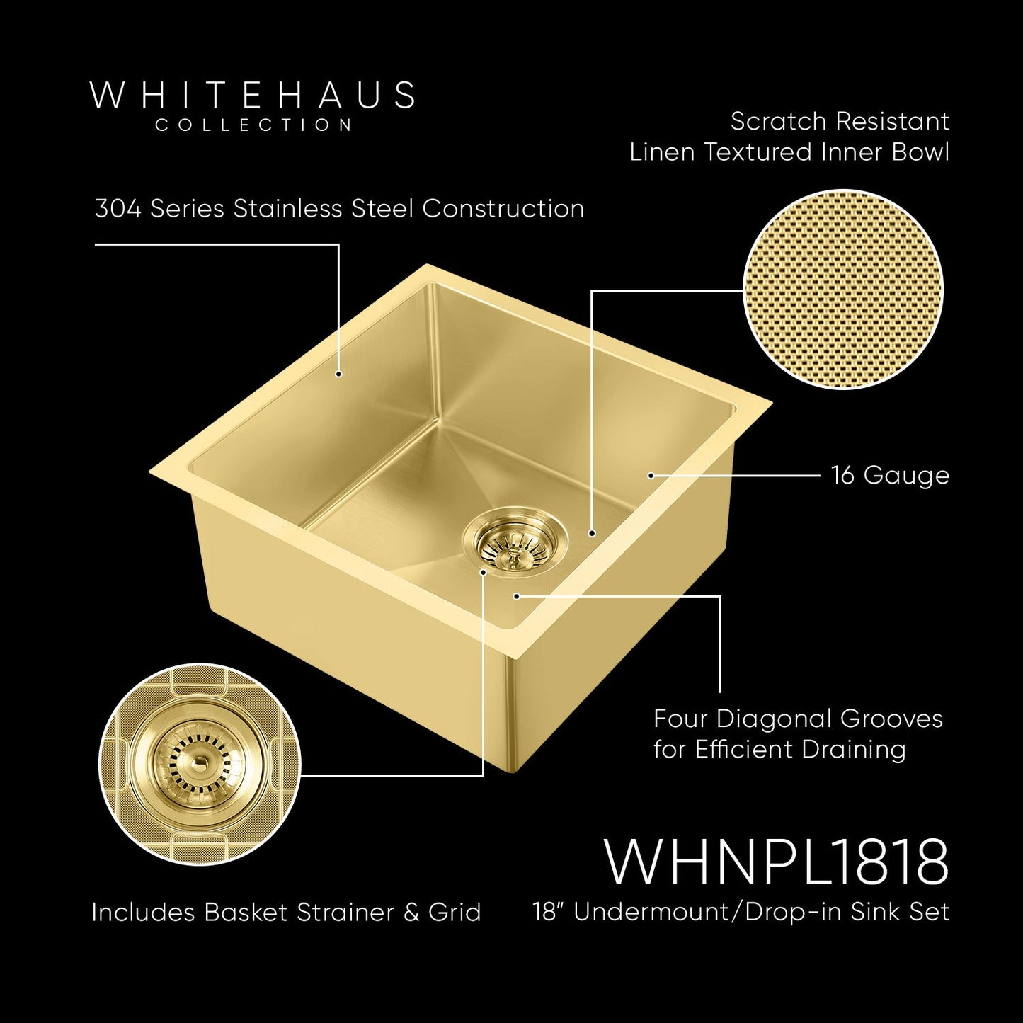 Noah Plus 16 gauge Single Bowl Linen Textured Dual-Mount Sink Set