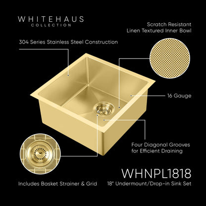 Noah Plus 16 gauge Single Bowl Linen Textured Dual-Mount Sink Set