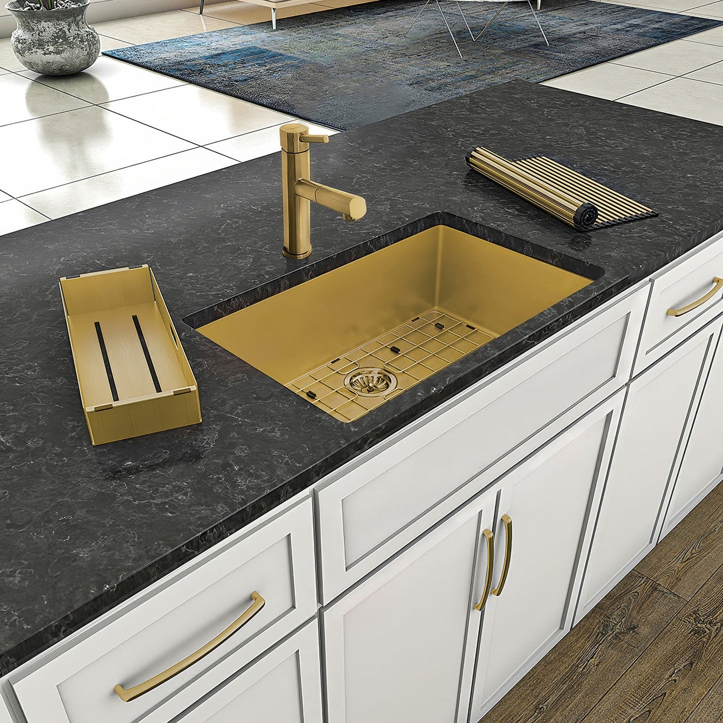 Noah Plus 16 gauge Single Bowl Linen Textured Dual-Mount Sink Set