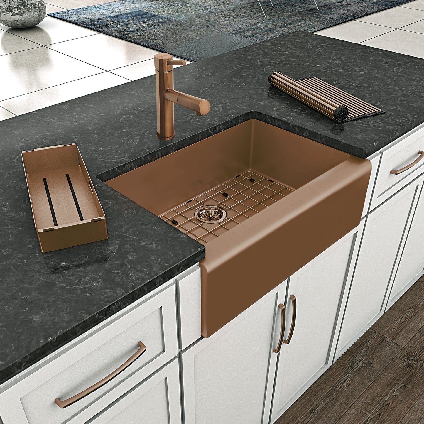 Noah Plus 16 gauge Single Bowl Undermount Sink Set with a seamless customized front Apron