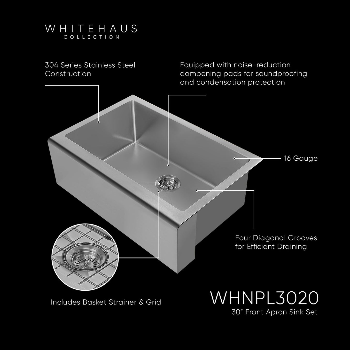 Noah Plus 16 gauge Single Bowl Undermount Sink Set with a seamless customized front Apron