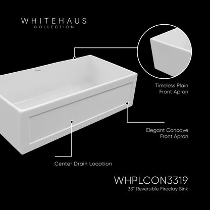 Fireclay 33" Large Reversible Sink with Concave Front Apron on One Side and a Plain Front Apron on the Other