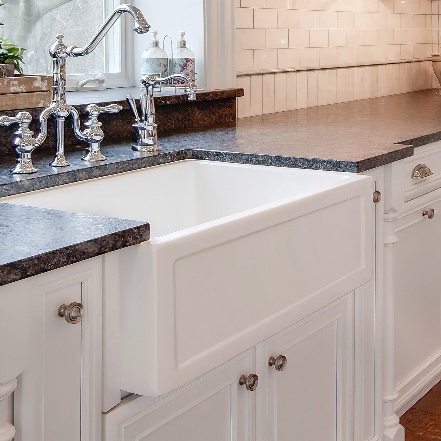 Fireclay 33" Large Reversible Sink with Concave Front Apron on One Side and a Plain Front Apron on the Other