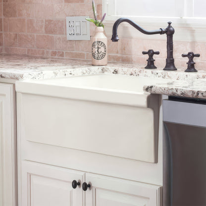 Farmhaus Fireclay Quatro Alcove Reversible Sink with a Fluted Front Apron and Decorative 2 1/2" Lip on One Side and 2" Lip on the Opposite Side