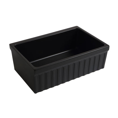 Farmhaus Fireclay Quatro Alcove Reversible Sink with a Fluted Front Apron and Decorative 2 1/2" Lip on One Side and 2" Lip on the Opposite Side