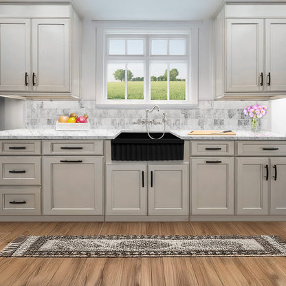 Farmhaus Fireclay Quatro Alcove Reversible Sink with a Fluted Front Apron and Decorative 2 1/2" Lip on One Side and 2" Lip on the Opposite Side