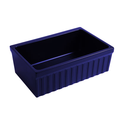 Farmhaus Fireclay Quatro Alcove Reversible Sink with a Fluted Front Apron and Decorative 2 1/2" Lip on One Side and 2" Lip on the Opposite Side