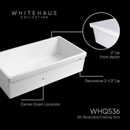 Farmhaus Fireclay Quatro Alcove Large Reversible Sink with Decorative 2 ½" Lip on One Side and 2" Lip on the Opposite Side