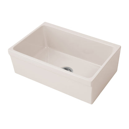 Glencove Fireclay 30" Reversible Sink with Elegant Beveled Front Apron on one side  Decorative 2" Lip Plain on Opposite Side