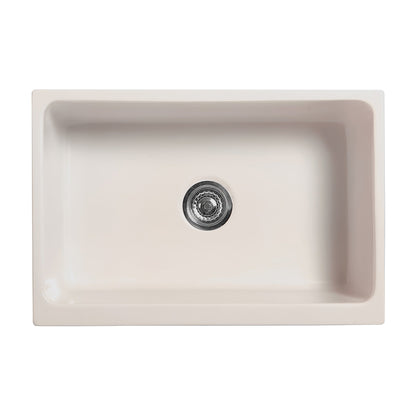 Glencove Fireclay 30" Reversible Sink with Elegant Beveled Front Apron on one side  Decorative 2" Lip Plain on Opposite Side