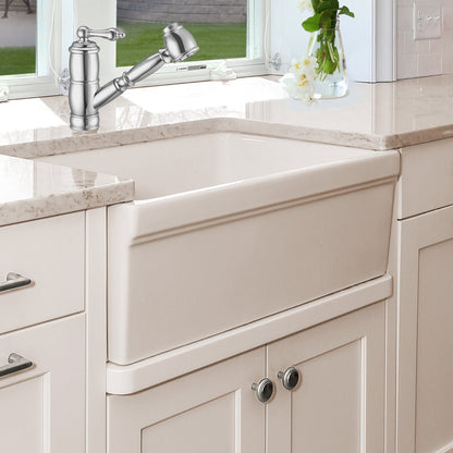 Glencove Fireclay 30" Reversible Sink with Elegant Beveled Front Apron on one side  Decorative 2" Lip Plain on Opposite Side