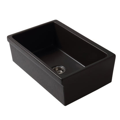 Glencove Fireclay 30" Reversible Sink with Elegant Beveled Front Apron on one side  Decorative 2" Lip Plain on Opposite Side