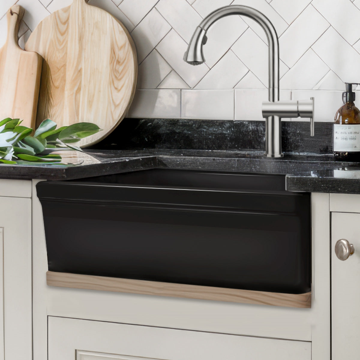 Glencove Fireclay 30" Reversible Sink with Elegant Beveled Front Apron on one side  Decorative 2" Lip Plain on Opposite Side