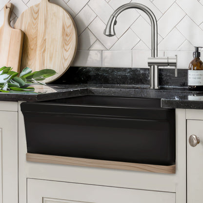 Glencove Fireclay 30" Reversible Sink with Elegant Beveled Front Apron on one side  Decorative 2" Lip Plain on Opposite Side