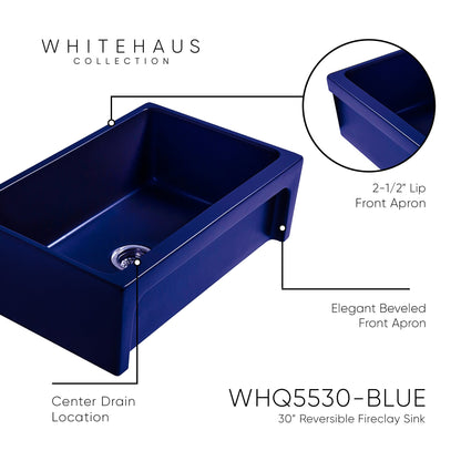 Glencove Fireclay 30" Reversible Sink with Elegant Beveled Front Apron on one side  Decorative 2" Lip Plain on Opposite Side
