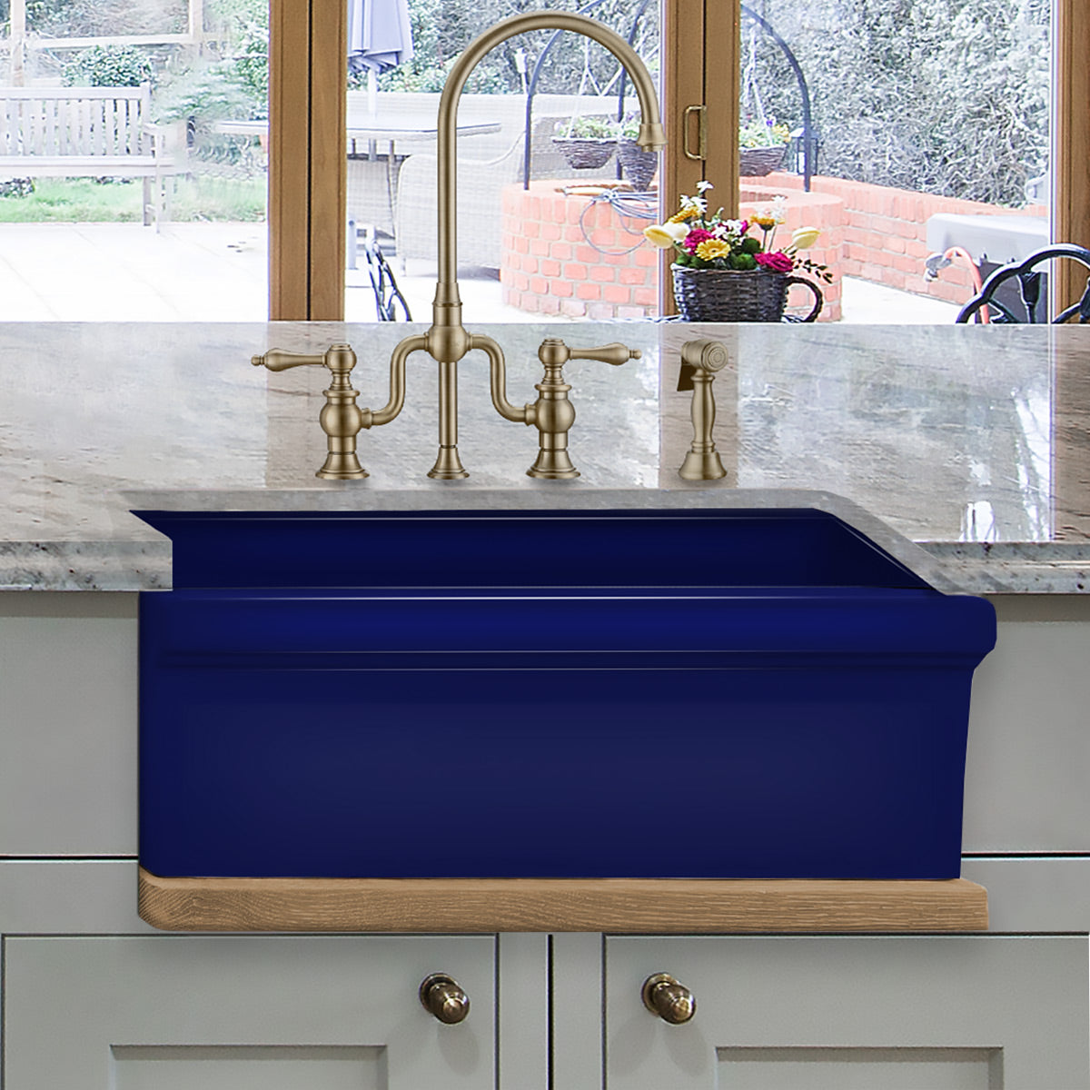 Glencove Fireclay 30" Reversible Sink with Elegant Beveled Front Apron on one side  Decorative 2" Lip Plain on Opposite Side