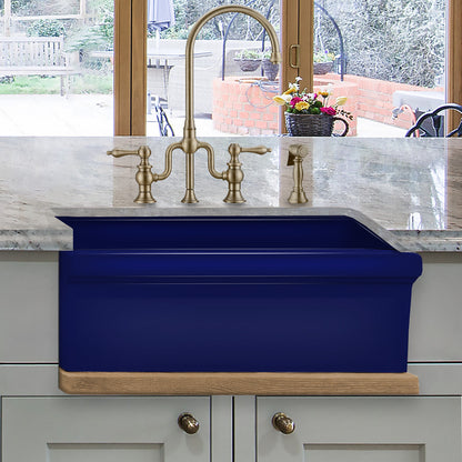 Glencove Fireclay 30" Reversible Sink with Elegant Beveled Front Apron on one side  Decorative 2" Lip Plain on Opposite Side