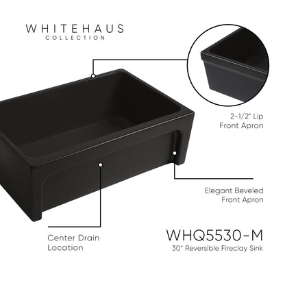 Glencove Fireclay 30" Reversible Sink with Elegant Beveled Front Apron on one side  Decorative 2" Lip Plain on Opposite Side