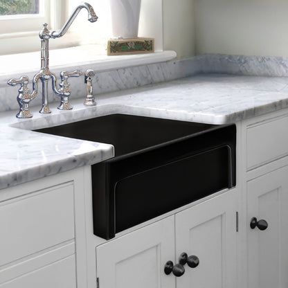 Glencove Fireclay 30" Reversible Sink with Elegant Beveled Front Apron on one side  Decorative 2" Lip Plain on Opposite Side