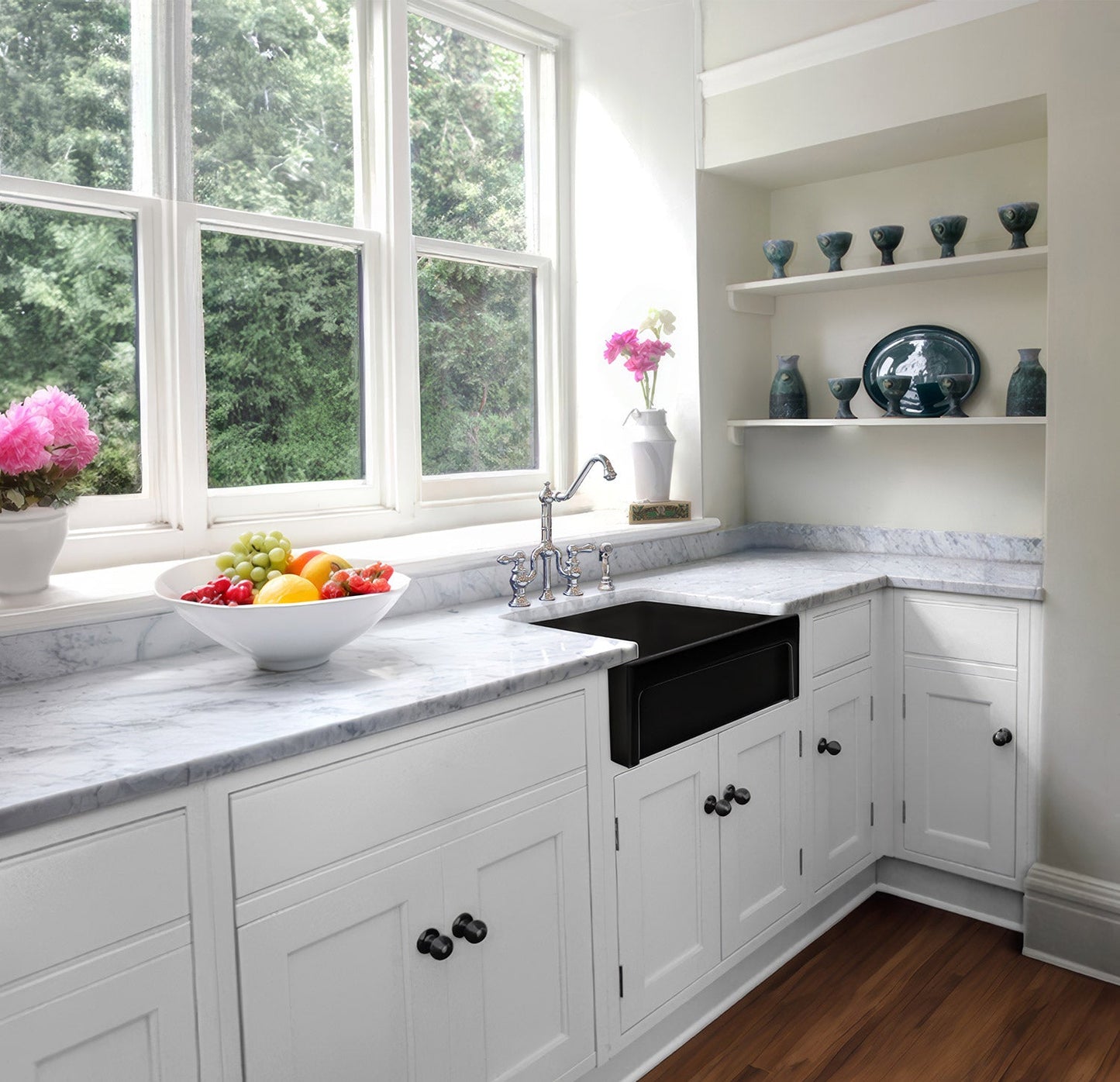 Glencove Fireclay 30" Reversible Sink with Elegant Beveled Front Apron on one side  Decorative 2" Lip Plain on Opposite Side