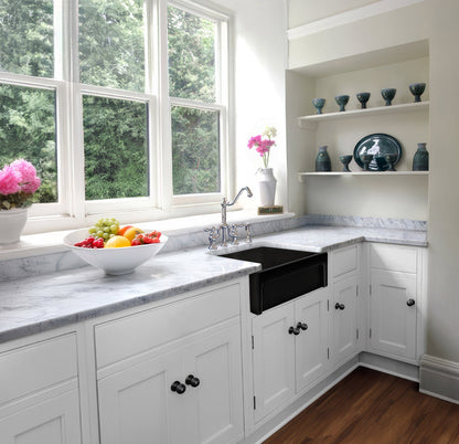 Glencove Fireclay 30" Reversible Sink with Elegant Beveled Front Apron on one side  Decorative 2" Lip Plain on Opposite Side