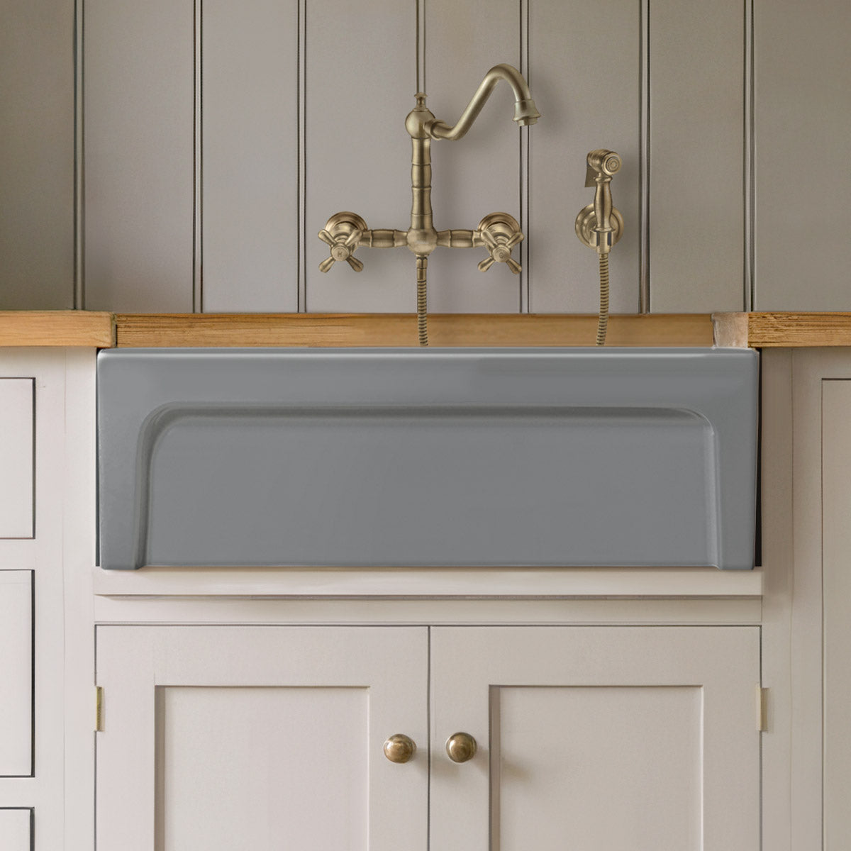 Glencove 30" Reversible Matte Kitchen Fireclay Sink with  Elegant Beveled Front Apron on one side and a Decorative 2" Lip Plain on Opposite Side