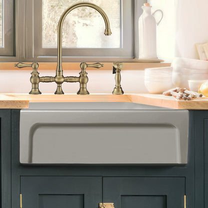 Glencove Fireclay 30" Reversible Sink with Elegant Beveled Front Apron on one side  Decorative 2" Lip Plain on Opposite Side