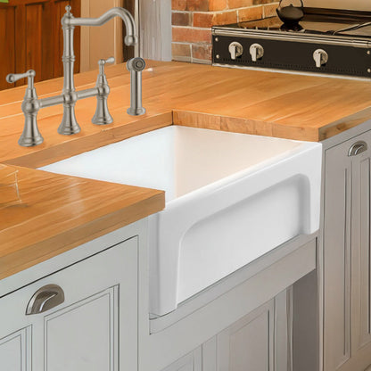 Glencove Fireclay 30" Reversible Sink with Elegant Beveled Front Apron on one side  Decorative 2" Lip Plain on Opposite Side