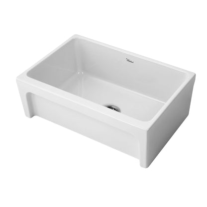 Glencove Fireclay 30" Reversible Sink with Elegant Beveled Front Apron on one side  Decorative 2" Lip Plain on Opposite Side