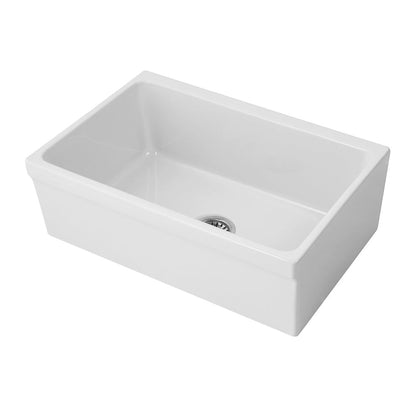 Glencove Fireclay 30" Reversible Sink with Elegant Beveled Front Apron on one side  Decorative 2" Lip Plain on Opposite Side