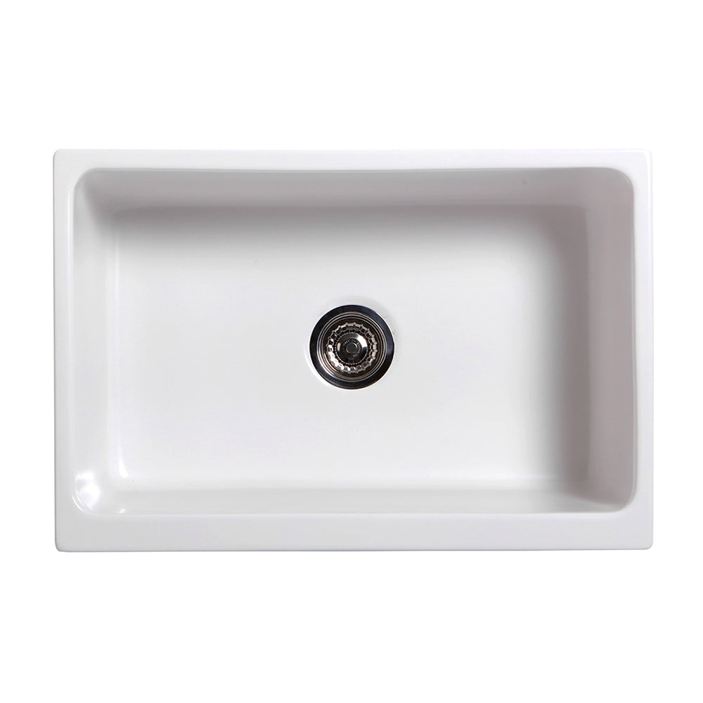 Glencove Fireclay 30" Reversible Sink with Elegant Beveled Front Apron on one side  Decorative 2" Lip Plain on Opposite Side