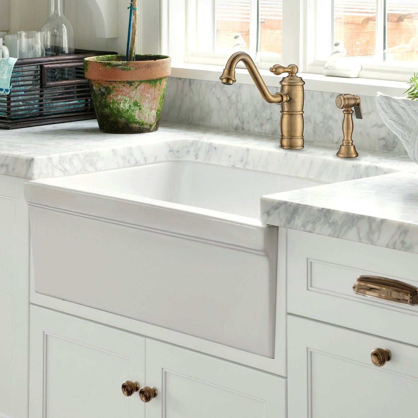 Glencove Fireclay 30" Reversible Sink with Elegant Beveled Front Apron on one side  Decorative 2" Lip Plain on Opposite Side