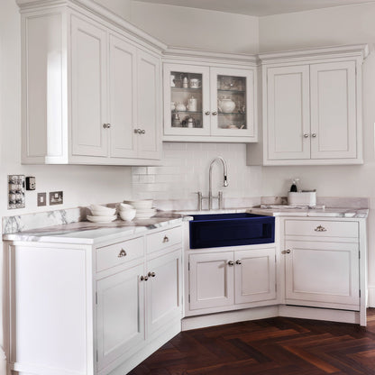 Shakerhaus 33" Reversible Kitchen Fireclay Sink with Shaker Design Front Apron on one Side and an Elegant Beveled Front Apron on the Opposite Side