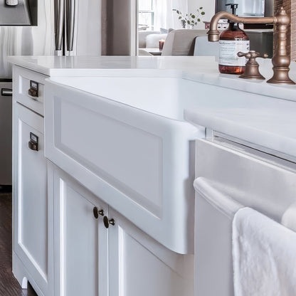Shakerhaus 33" Reversible Kitchen Fireclay Sink with Shaker Design Front Apron on one Side and an Elegant Beveled Front Apron on the Opposite Side