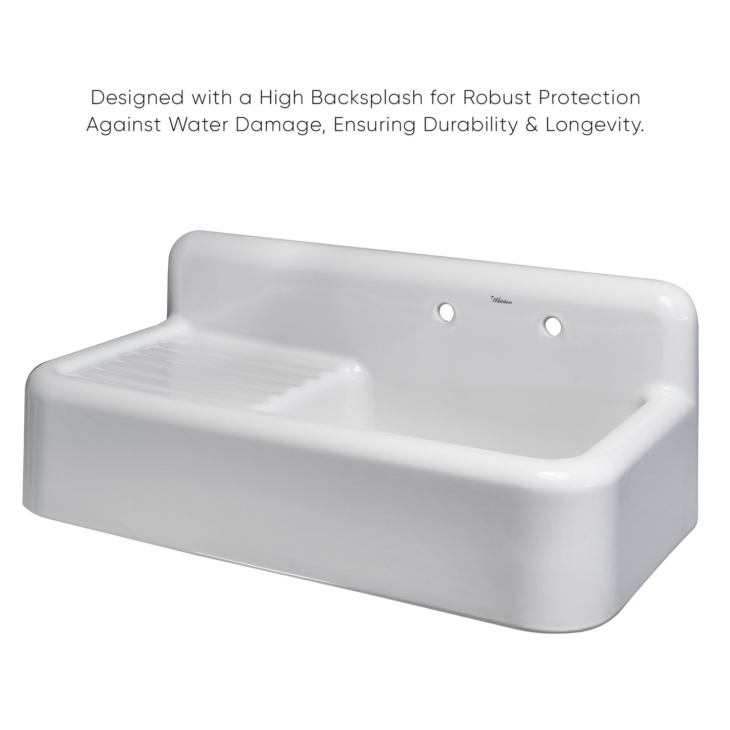 Heritage Front Apron Single Bowl Fireclay Sink with Integral Drainboard and High Backsplash