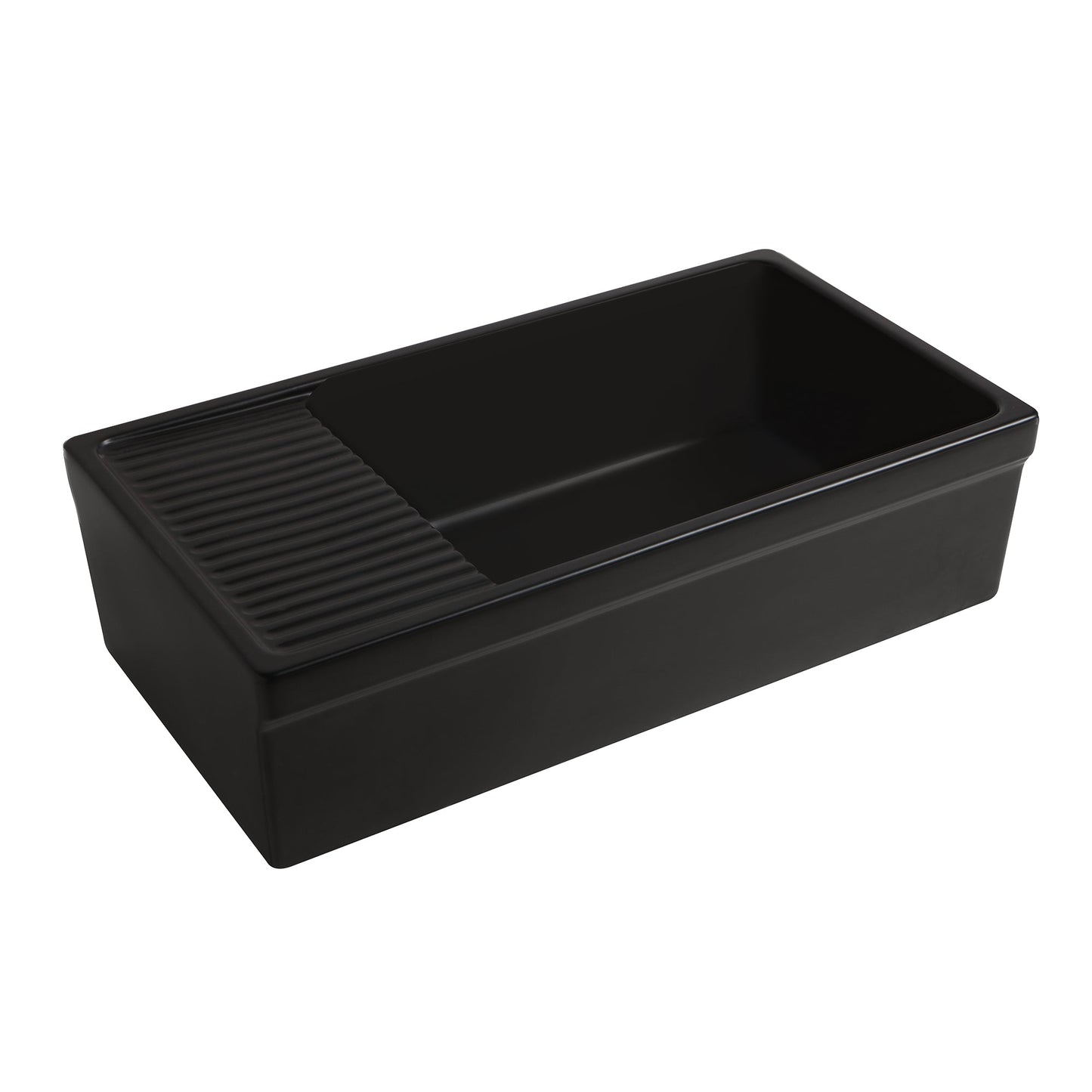 Farmhaus Fireclay Quatro Alcove Large Reversible Sink with Integral Drainboard and Decorative 2 ½" Lip on Both Sides