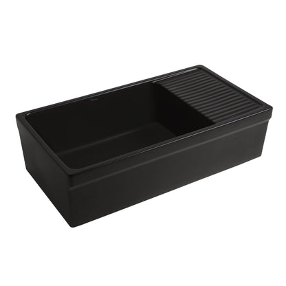 Farmhaus Fireclay Quatro Alcove Large Reversible Sink with Integral Drainboard and Decorative 2 ½" Lip on Both Sides