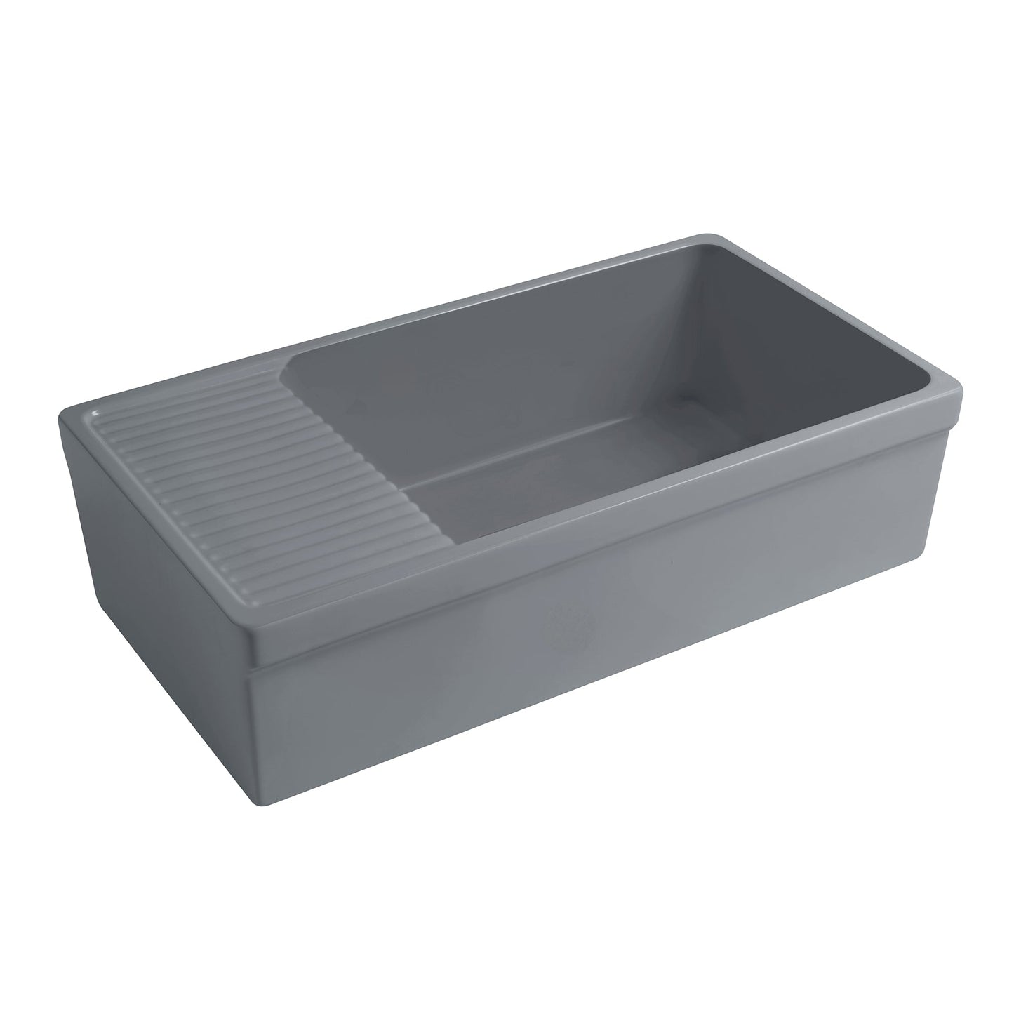 Farmhaus Fireclay Quatro Alcove Large Reversible Sink with Integral Drainboard and Decorative 2 ½" Lip on Both Sides