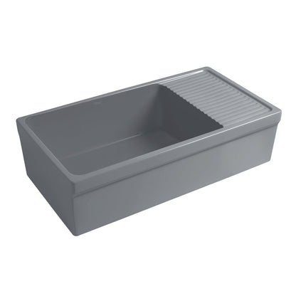 Farmhaus Fireclay Quatro Alcove Large Reversible Sink with Integral Drainboard and Decorative 2 ½" Lip on Both Sides