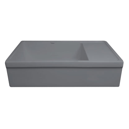 Farmhaus Fireclay Quatro Alcove Large Reversible Sink with Integral Drainboard and Decorative 2 ½" Lip on Both Sides