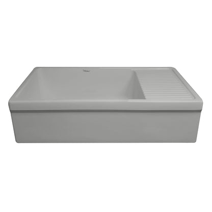 Farmhaus Quatro Alcove Large Reversible Matte Fireclay Kitchen Sink with  Integral Drainboard and a Decorative 2 ½" Lip Front Apron on Both Sides