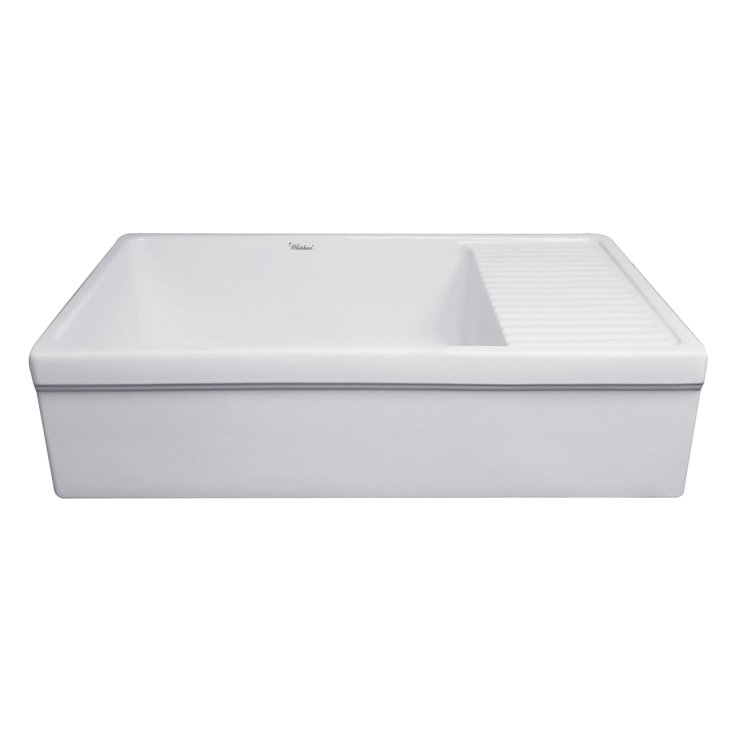 Farmhaus Fireclay Quatro Alcove Large Reversible Sink with Integral Drainboard and Decorative 2 ½" Lip on Both Sides