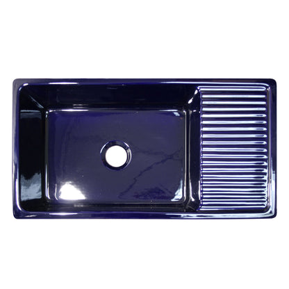 Farmhaus Fireclay Quatro Alcove Large Reversible Sink with Integral Drainboard and Decorative 2 ½" Lip on Both Sides