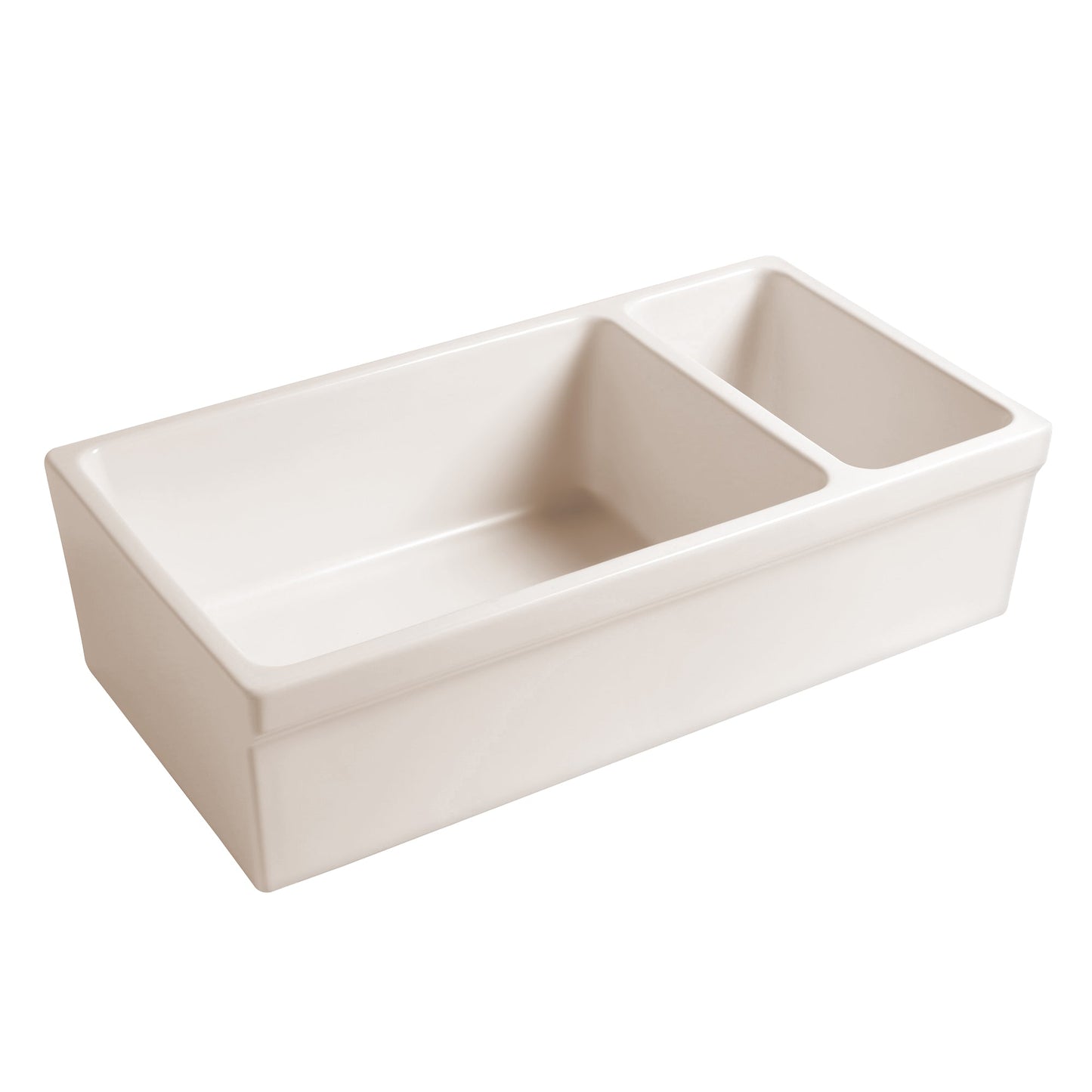 Farmhaus Fireclay Quatro Alcove Large Reversible Sink and Small Bowl with Decorative 2 ½" Lip on Both Sides